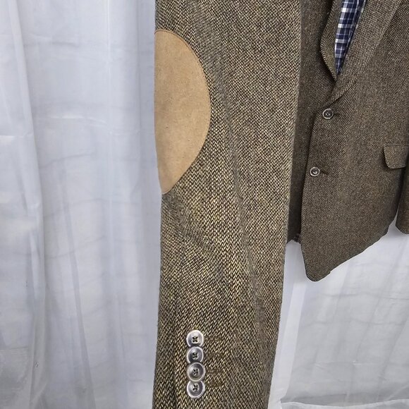 Vintage Jos. A. Bank Green Tweed Blazer Elbow Pads Preppy Classic Office 46L - Picture 2 of 9